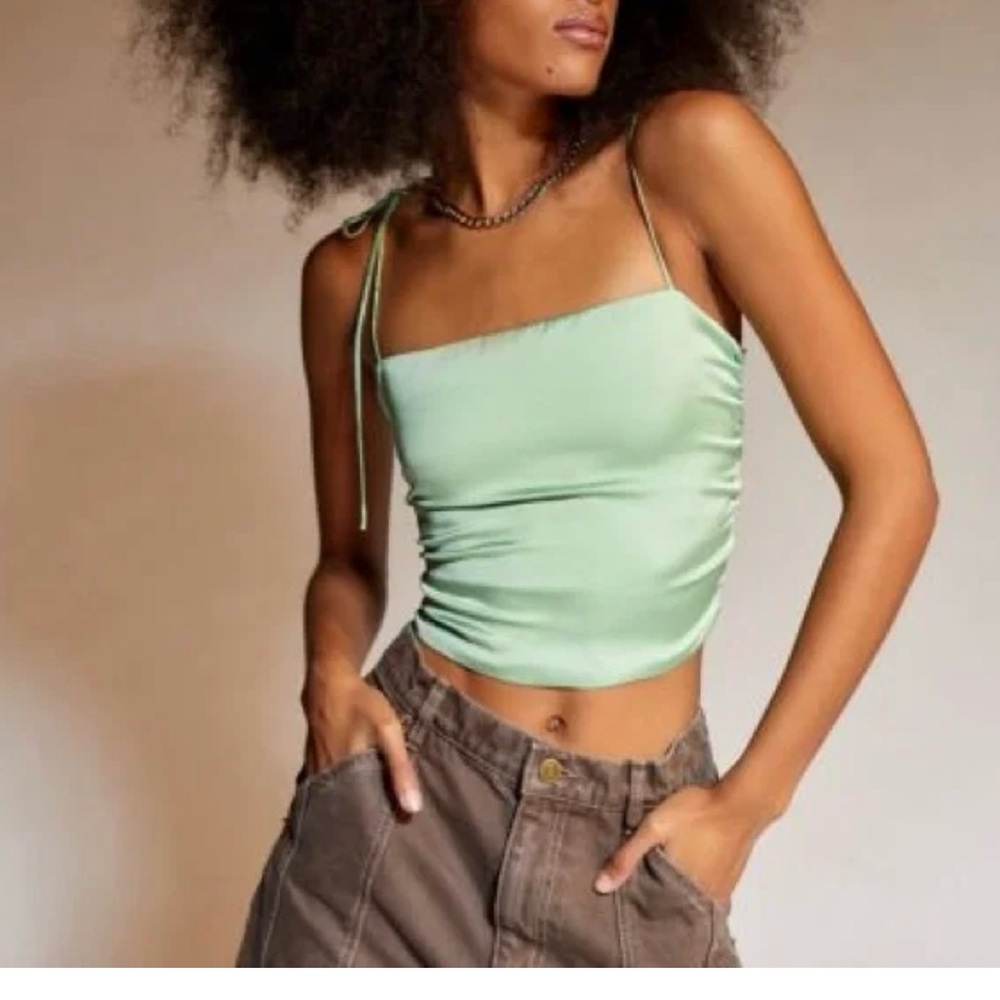 Urban Outfitters silk like crop Top with tie sleeves size medium